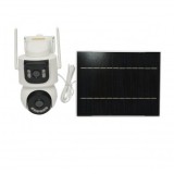 Camera supraveghere 4G, WIFI 2.4GHz cu panou solar 7.6W incarcare rapida, lentila duala 4MP, rotativa 360 PTZ cu senzor de miscare, detectie umana si