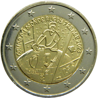 F.RAR 150.000 ex. BU - Franta moneda comemorativa 2 euro 2023 - C.M. Rugbi foto