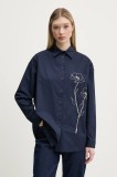 Desigual camasa din bumbac POSEIDON femei, culoarea albastru marin, cu guler clasic, regular, 25SWCW08