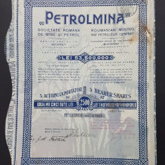 Actiune 1920 Petrolmina / titlu 5 actiuni / petrol