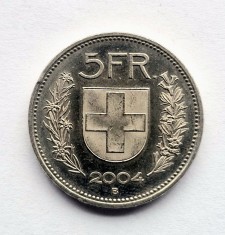 Elvetia 5 Francs 2004 _ moneda din nichel _ km # 40a _ tiraj mic rara