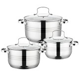 Set 6 piese Grunberg, 3 vase din inox, compatibile cu plita cu inductie, capace din sticla