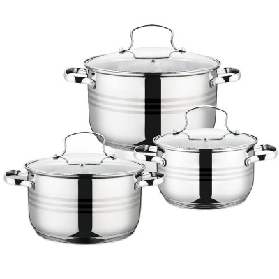 Set 6 piese Grunberg, 3 vase din inox, compatibile cu plita cu inductie, capace din sticla foto