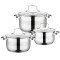 Set 6 piese Grunberg, 3 vase din inox, compatibile cu plita cu inductie, capace din sticla