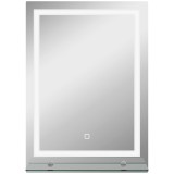 Kleankin Oglindă de Baie cu Lumini LED &icirc;n 3 Culori Reglabile și Raft din Sticlă, 50x12x70 cm, Argintiu | Aosom Romania