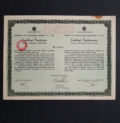 Imprumutul de consolidare din 1934 , certificat 20 franci , titlu , actiuni foto