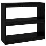 Bibliotecă/Separator cameră negru 80x30x71,5 cm lemn masiv pin