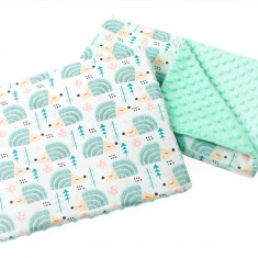 Set paturica 55x75 cm si perna 35x30 cm Minky Mint Hedgehogs