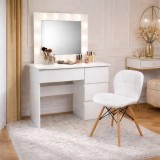 Masa de toaleta/machiaj, Irina + scaun Lago, alb, cu oglinda si LED-uri, 94x43x141 cm GartenVIP DiyLine