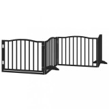 Cumpara ieftin Poarta de acces pentru caini cu usa pliabila, 4 panouri, neagra, 320 cm, lemn de plop