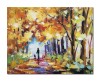 Tablou pictat manual, La plimbare cu catelul, 50x40cm ulei pe panza in cutit efect 3D