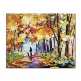 Tablou pictat manual, La plimbare cu catelul, 50x40cm ulei pe panza in cutit efect 3D