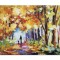 Tablou pictat manual, La plimbare cu catelul, 50x40cm ulei pe panza in cutit efect 3D