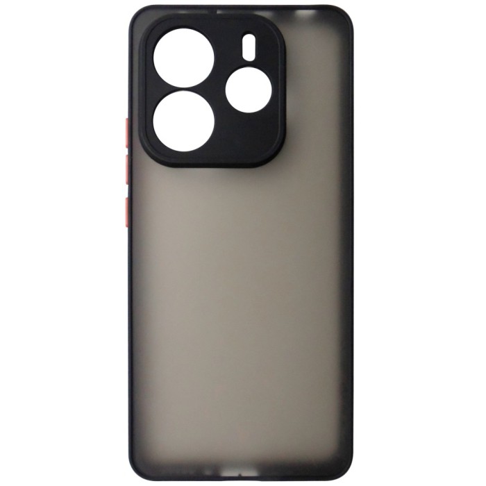 Husa spate policarbonat gri semitransparent + TPU negru, butoane rosii, pentru Xiaomi Redmi Note 14 5G