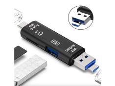 Cititor de carduri microSD, multifunctional, USB 2.0 USB-C, micro USB, negru