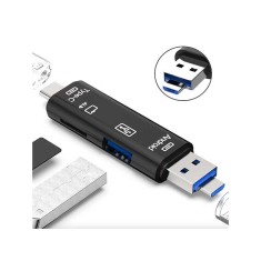 Cititor de carduri microSD, multifunctional, USB 2.0 USB-C, micro USB, negru