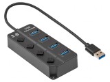 Hub USB 3.0 cu 4 Porturi și &Icirc;ntrerupător