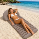 Cumpara ieftin Saltea Gonflabila cu Tetiera ROUSKY, 178x76cm, PVC Catifeat, Plaja/Piscina/Camping, max 200kg, Taupe