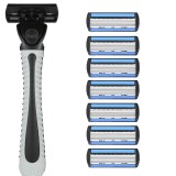 Aparat de ras manual, flippy, din otel inoxidabil, suport lama + 7 capete de schimb incluse, cutie pentru lame, negru