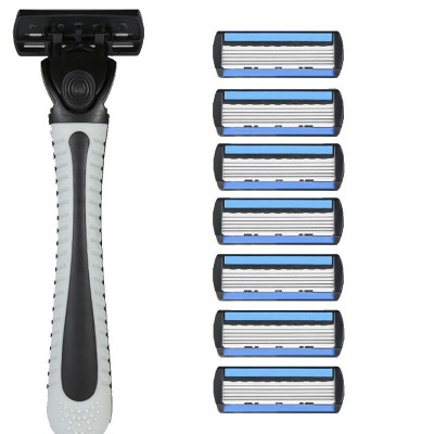 Aparat de Ras Manual, Flippy, din Otel Inoxidabil, Suport Lama + 7 Capete de Schimb Incluse, Cutie pentru Lame, Negru foto