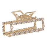 Clamă Păr, Model Aurie cu Perle, Lungime 9cm, Perle Albe și Strass, Oem