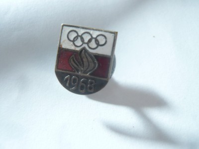 Insigna Olimpica Poloneza - Olimpiada Mexico 1968 , cu surub , h=1,7cm , metal foto