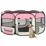 Tarc de caini pliabil cu sac de transport, roz, 145x145x61 cm GartenMobel Dekor