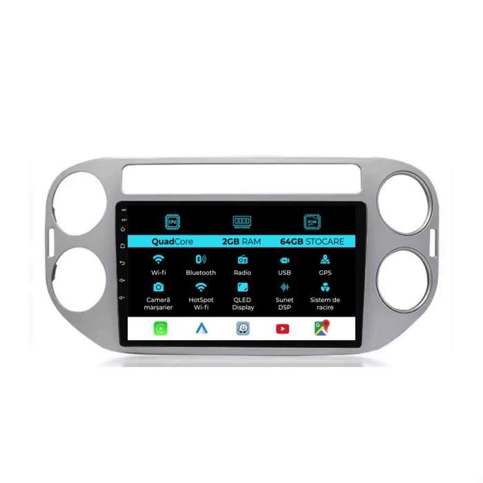 Navigatie Android Dedicata Volkswagen Tiguan (2006-2016), 9Inch, 2Gb Ram, 64Gb Stocare, Carplay