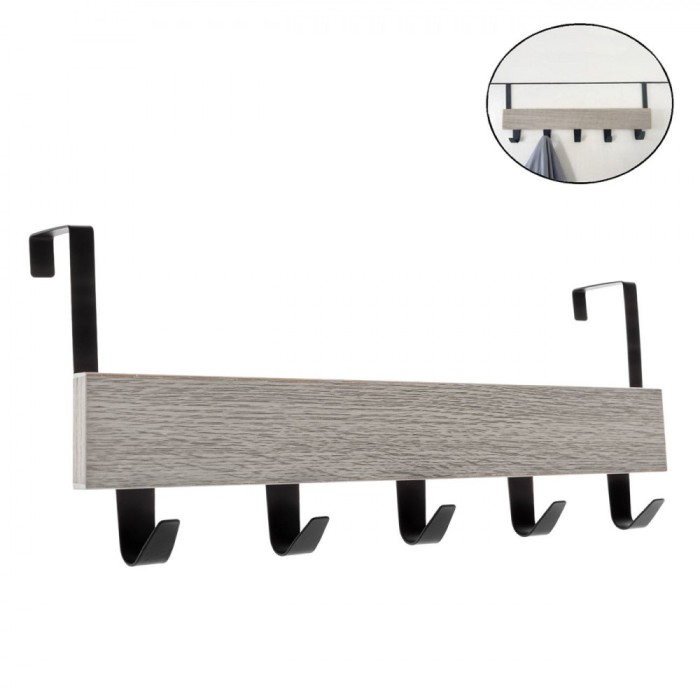 Cuier Ușă, Model 5 C&acirc;rlige, Gri, Dimensiuni 38x7x16 cm