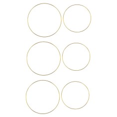 Set 6 inele pentru mestesuguri, 3 x diametru 20 cm, 3 x diametru 25 cm, metal, auriu