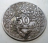 Moneda Maroc Protectorat Francez Yusuf 50 Centimes 1921, Nickel, Y# 35.1