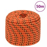 VidaXL Fr&acirc;nghie de barcă, portocaliu, 12 mm, 50 m, polipropilenă