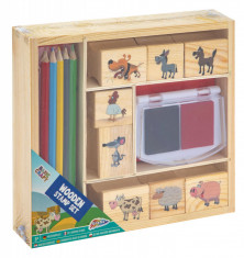 Set creativ - Stampile din lemn cu tusiera PlayLearn Toys foto