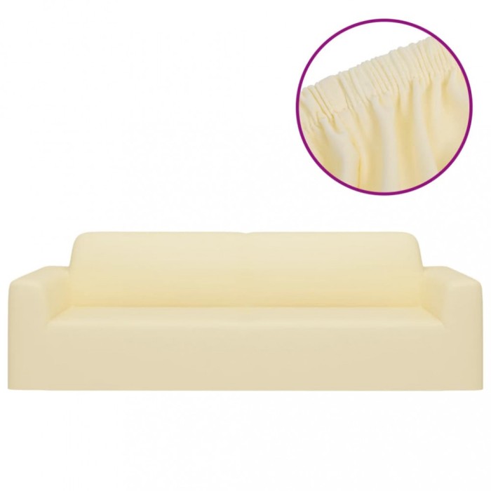 Husa elastica pentru canapea cu 3 locuri poliester jersey crem