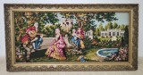 Tapiserie superba de dimensiuni mari,scena galanta &icirc;ncadrată &icirc;ntr-o ramă din lemn masiv