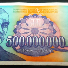 Bancnota 500000000 Dinari/Dinara - YUGOSLAVIA, anul 1993 * cod 734 = A.UNC