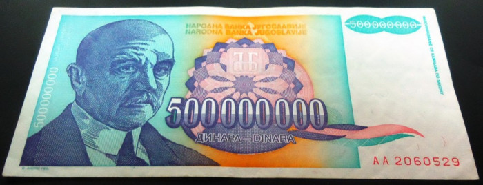 Bancnota 500000000 Dinari/Dinara - YUGOSLAVIA, anul 1993 * cod 734 = A.UNC