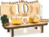 Set de pahare si banca cu gravura eleganta pentru aniversare 10 ani Brynnberg, lemn/sticla, natur/transparent