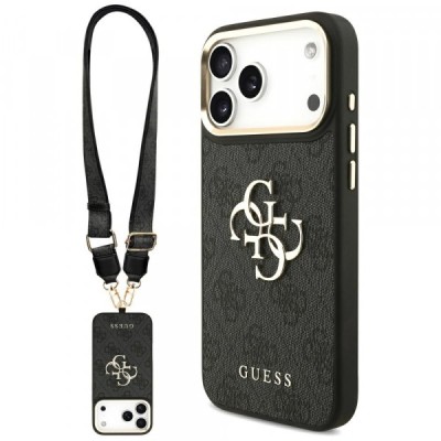 Husa pentru Apple iPhone 17 Pro Max, Guess, Big 4G Classic Logo with Big Strap, Neagra foto