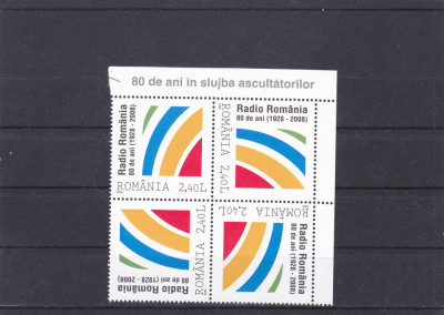 2008 LP 1820 -80 ANI SOCIETATEA ROMANA RADIODIFUZIUNA TETE-BECHE BLOC DE 4, MNH. foto