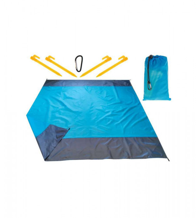 Covor impermeabil pentru plaja sau camping, 210 cm x 200 cm albastru