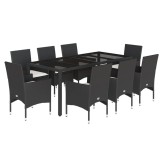 Cumpara ieftin Set mobilier de gradina cu perne 9 piese negru poliratan&amp;sticla