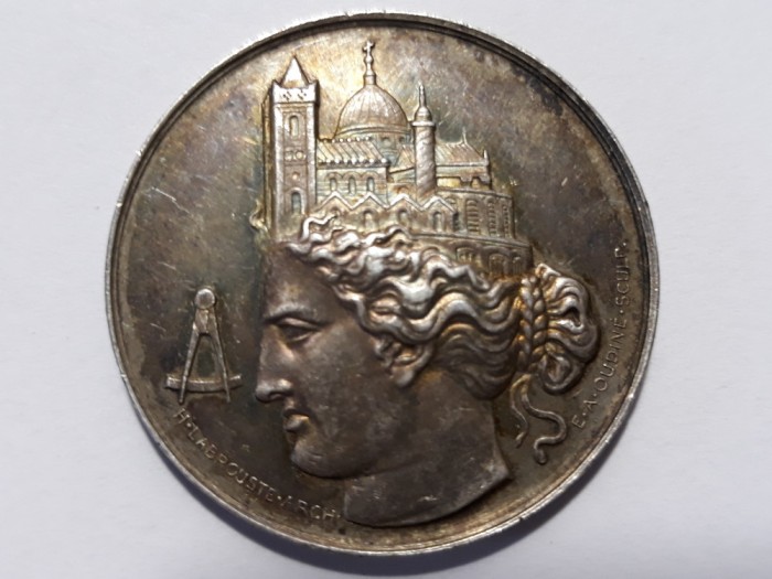 MEDALIE VECHE ARGINT - SOCIETATEA IMPERIALA SI CENTRALA DE ARHITECTURA - GRAVORI