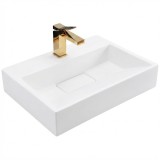 Lavoar blat baie REA GOYA 50 cm, montaj pe blat/suspendat, alb, design modern, rezistent la zgarieturi, din conglomerat