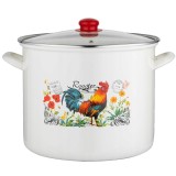 Oala cu capac, din inox emailat lucios, alba, 14l-28cm, Kogucik, Florina