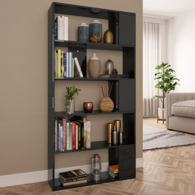 Bibliotecă/Separator cameră negru extralucios 80x24x159 cm PAL foto