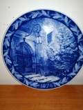 Farfurie veche 1974 de colectie de perete decor de Craciun portelan albastru Edelstein Bavaria