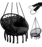 Leagan Tip cuib, Rotund, Suspendat, cu perna si spatar, Pentru Casa Sau Gradina, negru, 150 kg