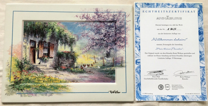 Tablou portelan- Annaburg - 1998 - Bun venit acasă - certificat - 27 cm - peisaj