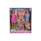 Set Steffi Love Happy Family cu 3 papusi, carucior si accesorii, 3 ani+, Simba